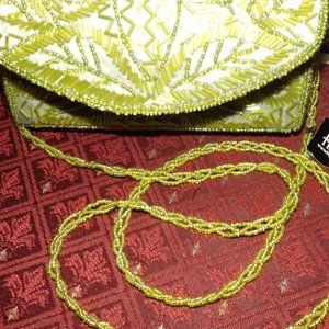 BIJOUX TERNER Small Green Beaded Over Shoulder Bag
